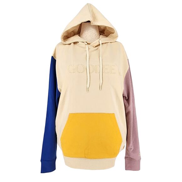 GOODEE x Kotn Women Ivory Colorblock Cotton Oversized Kangaroo Hoodie Size L - Picture 2 of 8
